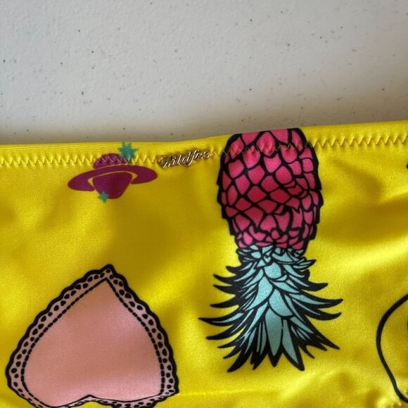 NWT Wildfox Ruched Boy Short Bikini Swim Bottom Yellow Emoji Size Small - Picture 7 of 7